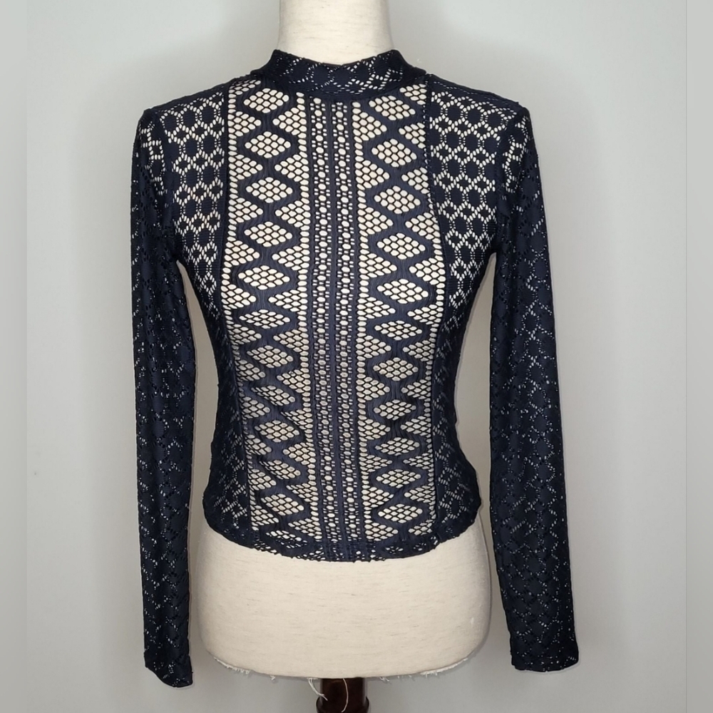 ZARA Navy Mesh long sleeve crop S